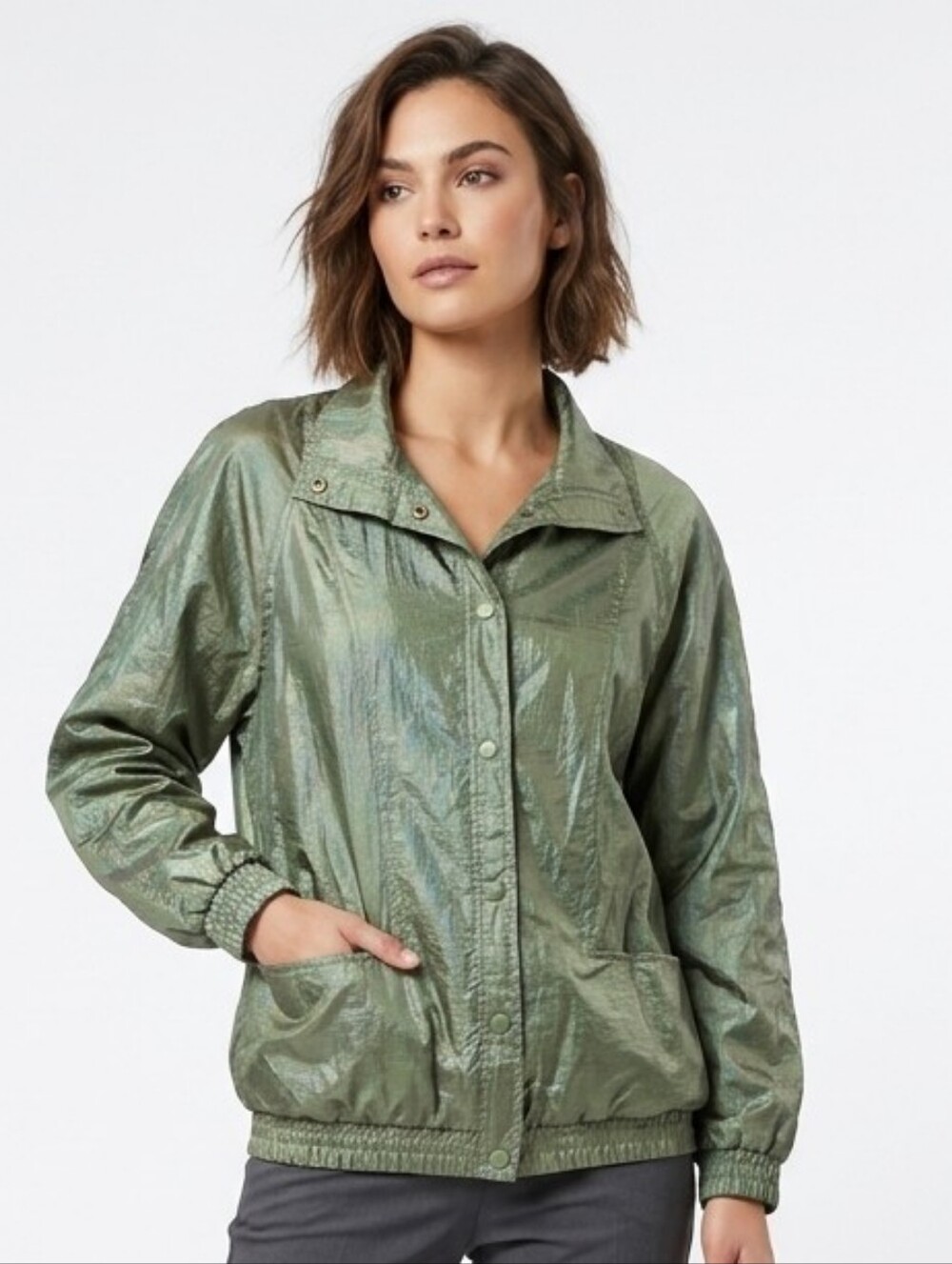 Haband Olive Green Lightweight Packable Windbreaker Jacket Med.